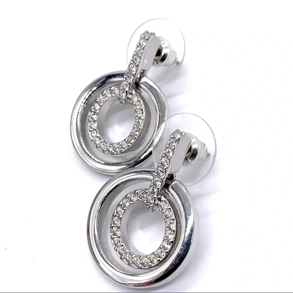 Swarovski Crystal Pave Circles Silver Earrings